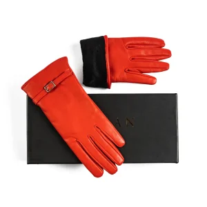 Womens Leather Gloves Code 2511J Red Color High Angle copy