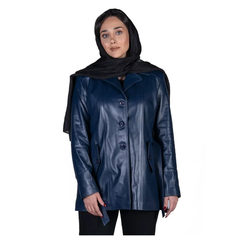 Womens Leather Jacket Code 2308J Navy Blue Color Front Shot copy