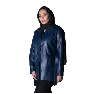 Womens Leather Jacket Code 2308J Navy Blue Color Side Shot copy