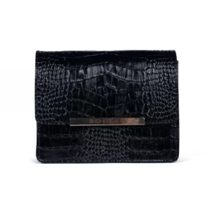 Womens Leather Croco CrossBody Code 9501B Black Color Front View copy
