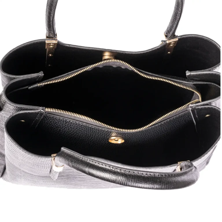 Womens Leather Lizard Handbags Code 9252B Black Color Detail View copy