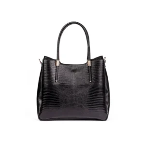 Womens Leather Lizard Handbags Code 9252B Black Color Front View copy