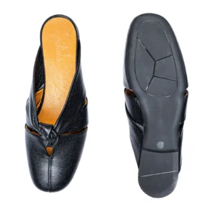 Womens Flat Leather Sandals Code 5117A Black Color Detail Shot copy