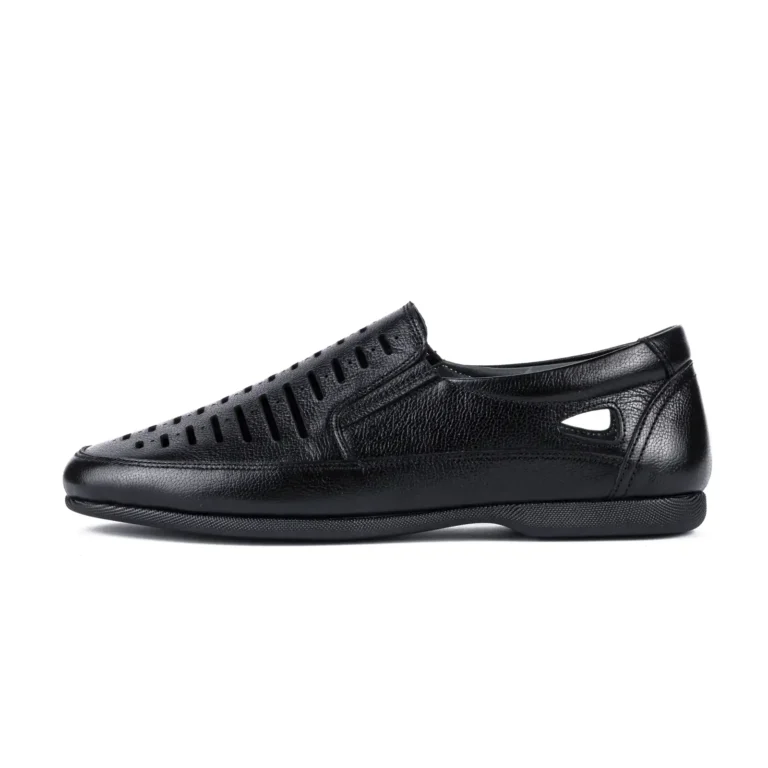 Womens Flat Leather Shoes Code 5233A Black Color Side Shot copy