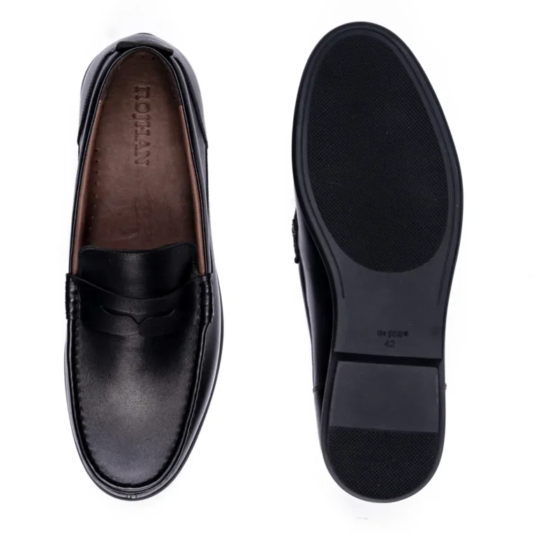 Mens Leather Loafers Shoes Code 7161D Black Color Detail Shot copy