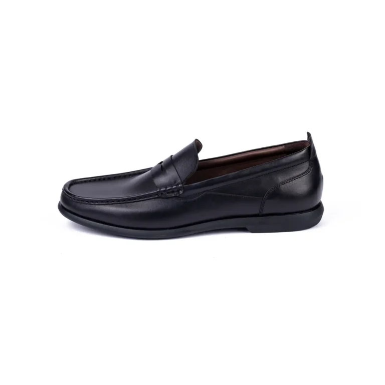 Mens Leather Loafers Shoes Code 7161D Black Color Side Shot copy