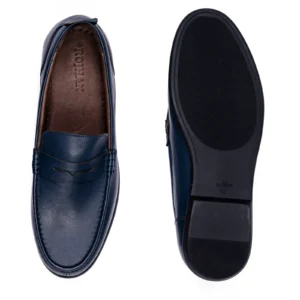 Mens Leather Loafers Shoes Code 7161D Navy Blue Color Detail Shot copy