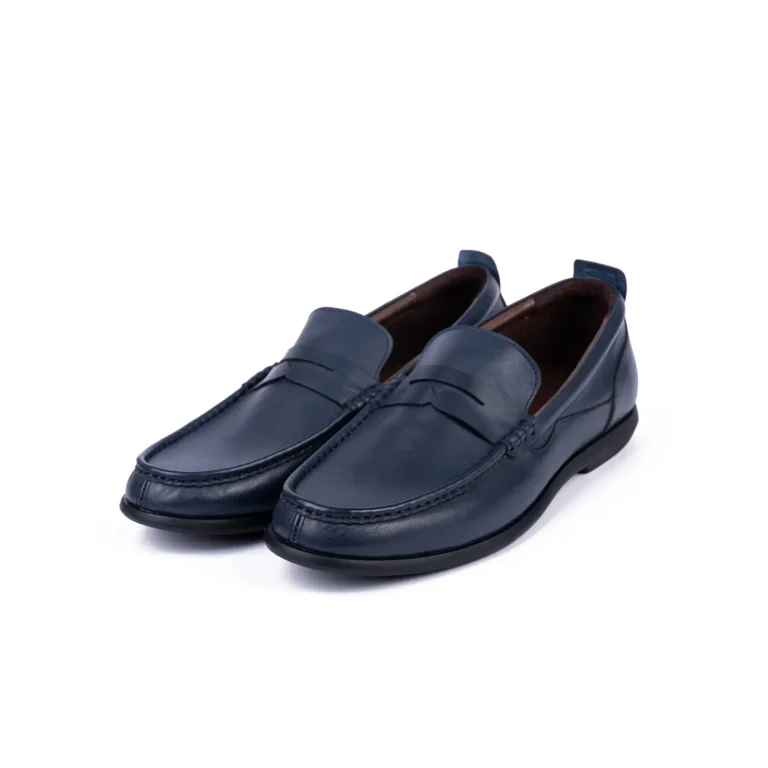 Mens Leather Loafers Shoes Code 7161D Navy Blue Color Shot copy