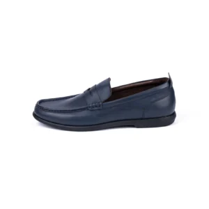 Mens Leather Loafers Shoes Code 7161D Navy Blue Color Side Shot copy