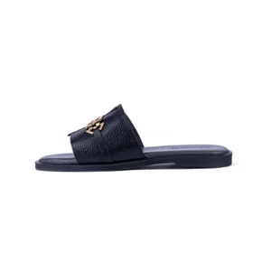 Womens Flat Leather Sandals Code 1014B Black Color Side shot copy