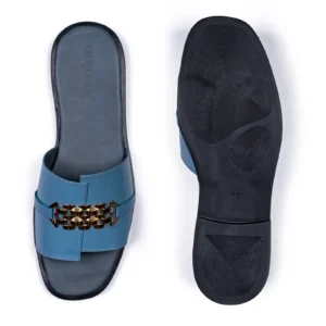 Womens Flat Leather Sandals Code 1014B Blue Color Detail Shot copy
