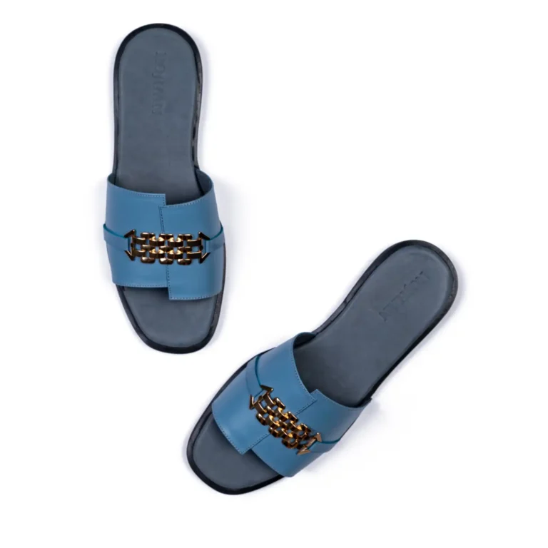Womens Flat Leather Sandals Code 1014B Blue Color High Angle copy