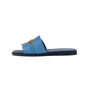 Womens Flat Leather Sandals Code 1014B Blue Color Side shot copy