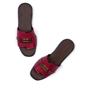 Womens Flat Leather Sandals Code 1014B Crimson Color High Angle copy