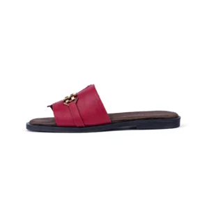 Womens Flat Leather Sandals Code 1014B Crimson Color Side shot copy