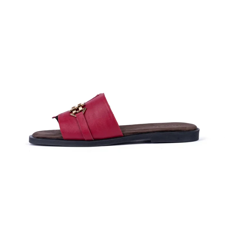 Womens Flat Leather Sandals Code 1014B Crimson Color Side shot copy