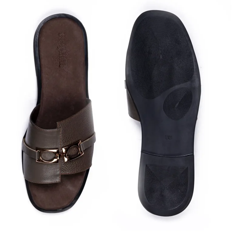 Womens Flat Leather Sandals Code 1014B Nescafe Color Detail Shot copy