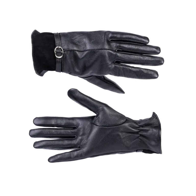 Womens Leather Gloves Code 2514J Black Color Front Back View copy