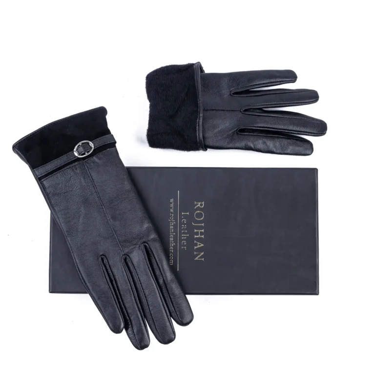 Womens Leather Gloves Code 2514J Black Color High Angle copy