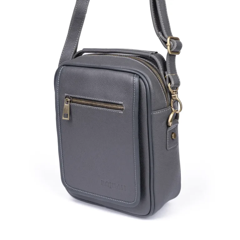 Mens Leather Crossbody Bag Code 9340A Gray Color Detail View copy