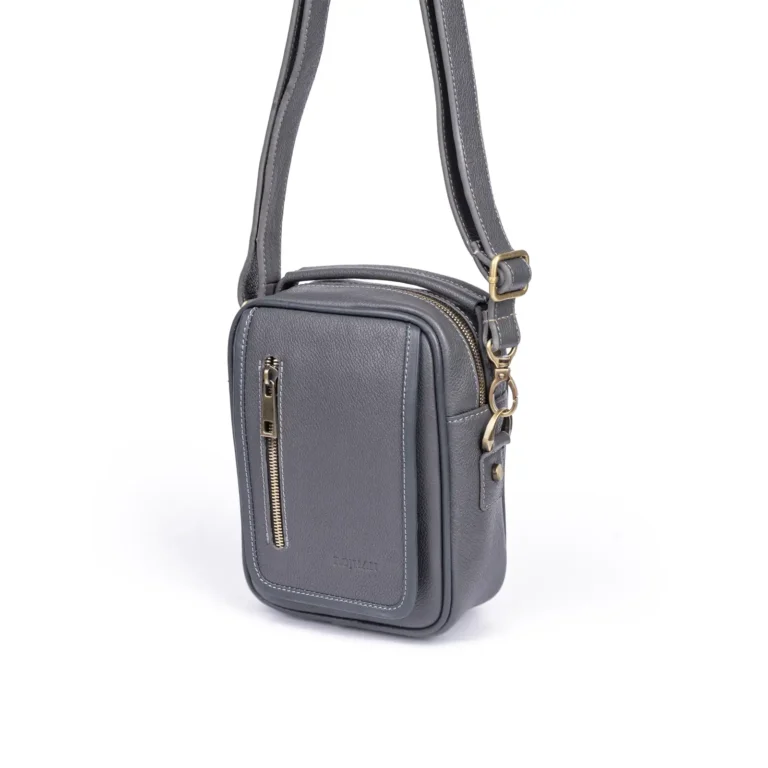 Mens Leather Crossbody Bag Code 9342B Gray Color Detail View copy