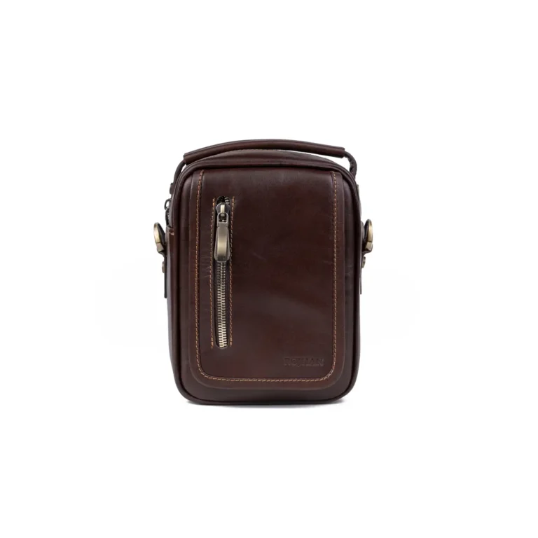 Mens Leather Crossbody Code 9342B Brown Color Front View copy