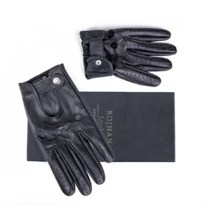 Mens Leather Gloves Code 2508J Black Color High Angle copy