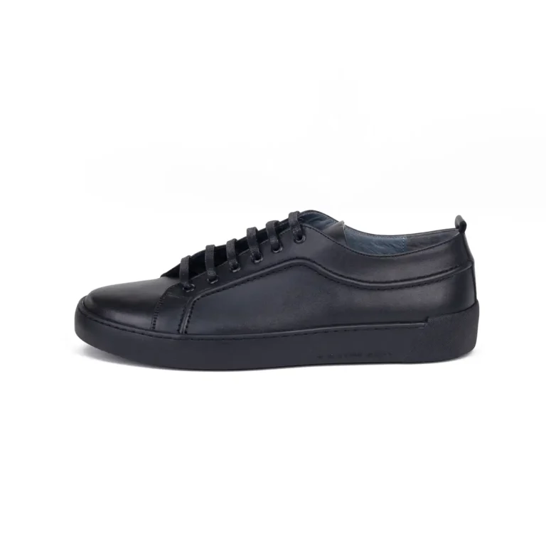 Mens Leather Sneakers Code 7110A Black Color Side Shot copy