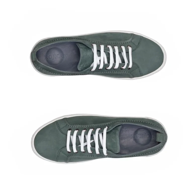 Mens Leather Sneakers Code 7110A Green Color High Angle copy