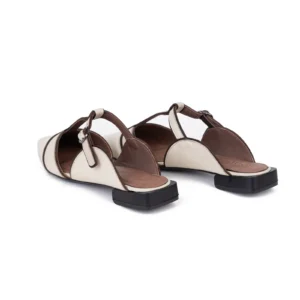 Womens Flat Leather Sandals Code 5059C Cream Color Back Shot copy
