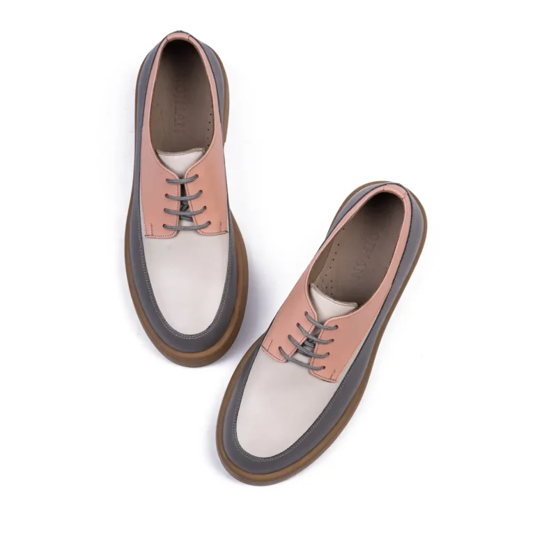 Womens Leather Casual Shoes Code 5189B PinkGray Color High Angle copy