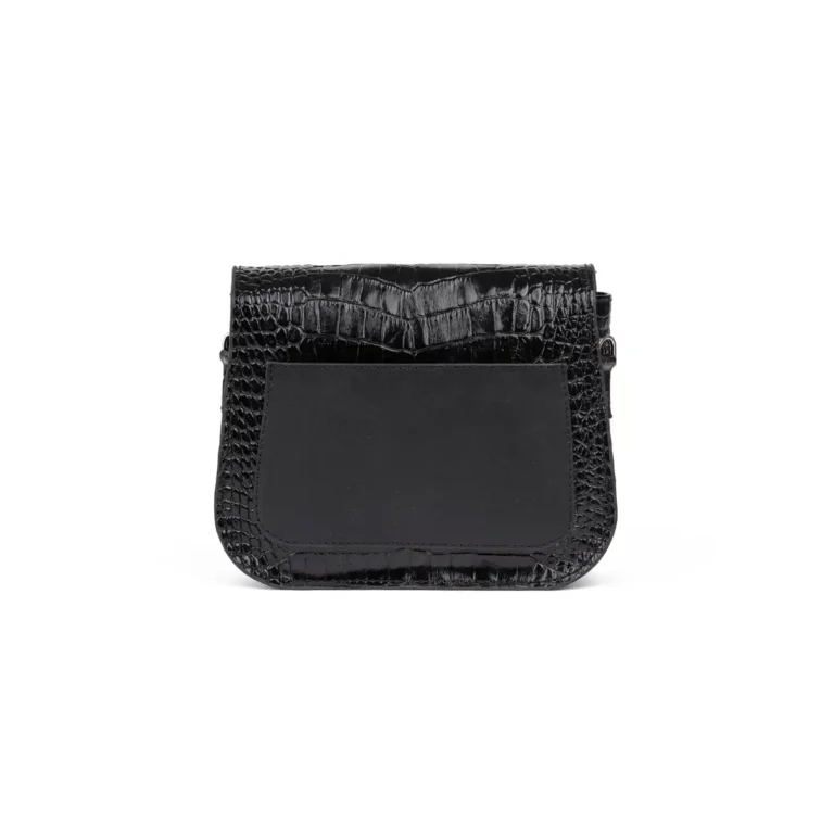 Womens Leather Croco CrossBody Code 9503A Black Color Back View copy
