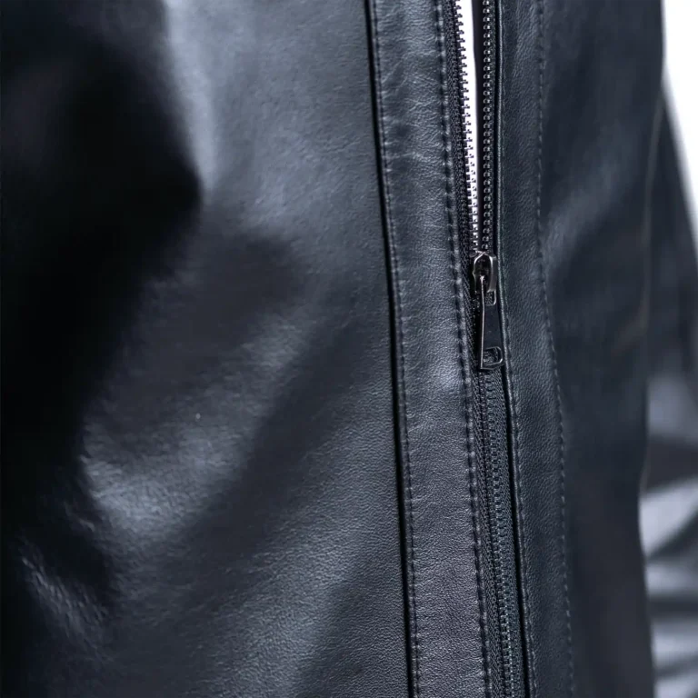 Mens Leather Jacket Code 2106J Black Color Detail Shot copy