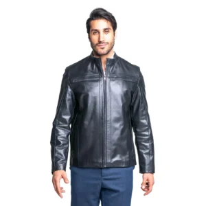 Mens Leather Jacket Code 2106J Black Color Zip Front Shot copy
