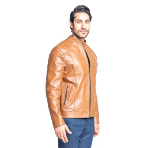Mens Leather Jacket Code 2110J Honey Color Zip Side Shot copy