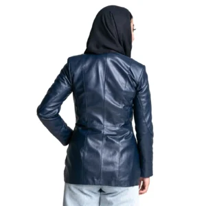Womens Leather Jacket Code 2301J Navy Blue Color Back Shot copy