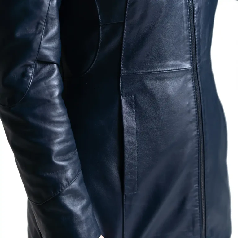 Womens Leather Jacket Code 2301J Navy Blue Color Detail Shot copy