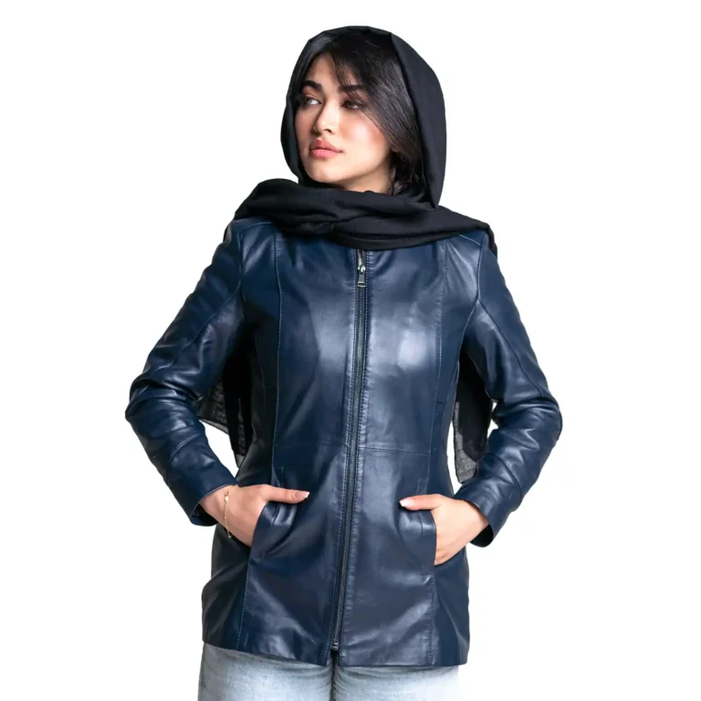 Womens Leather Jacket Code 2301J Navy Blue Color Front Shot copy