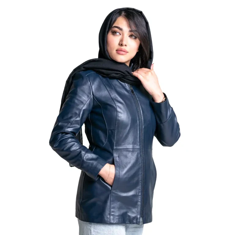 Womens Leather Jacket Code 2301J Navy Blue Color Side Shot copy