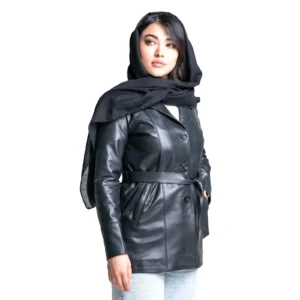 Womens Leather Jacket Code 2311J Black Color Side Shot copy