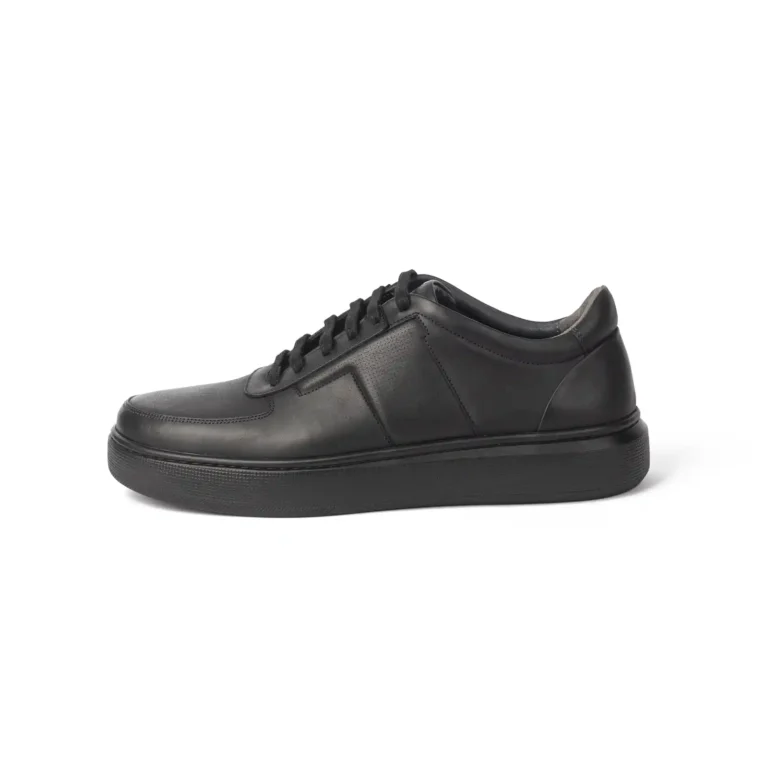 Men s Leather Sneakers Code 7177E Black Color Side Shot copy