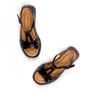 Women s Leather Sandals Code 5238C Black Color High Angle copy