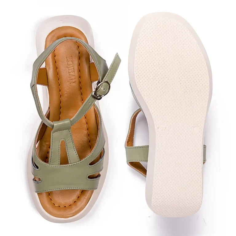 Women s Leather Sandals Code 5238C Green Color Detail Shot copy