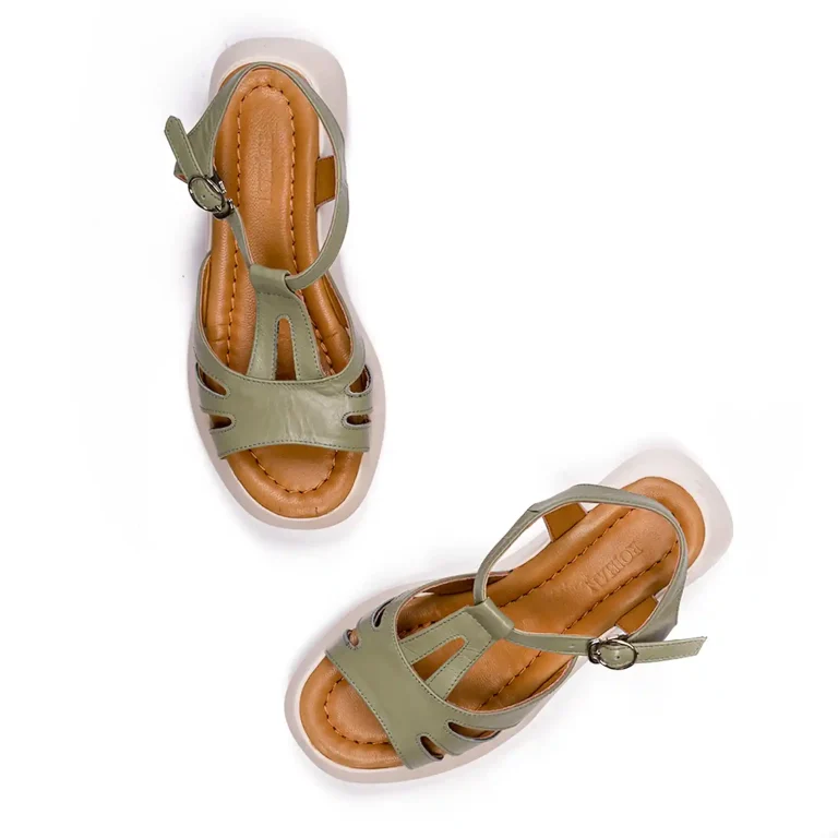 Women s Leather Sandals Code 5238C Green Color High Angle copy